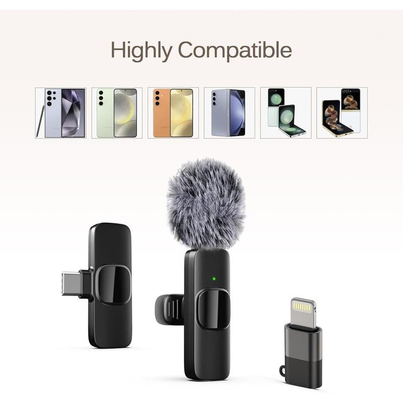 Professional Wireless Lapel Microphone for Iphone, Ipad, Mini Video Recording Mic Forinterview Video Podcast Vlog Youtube&Livestream, Noise Reduction, Plug &Play Digital Charger Portable