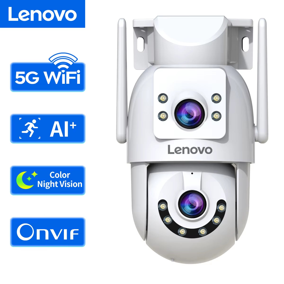 Lenovo 4K Wifi Surveillance Camera 5G Wifi Outdoor Dual Lens PTZ IP Cameras Auto Tracking Audio Video ONVIF Security CCTV Camera
